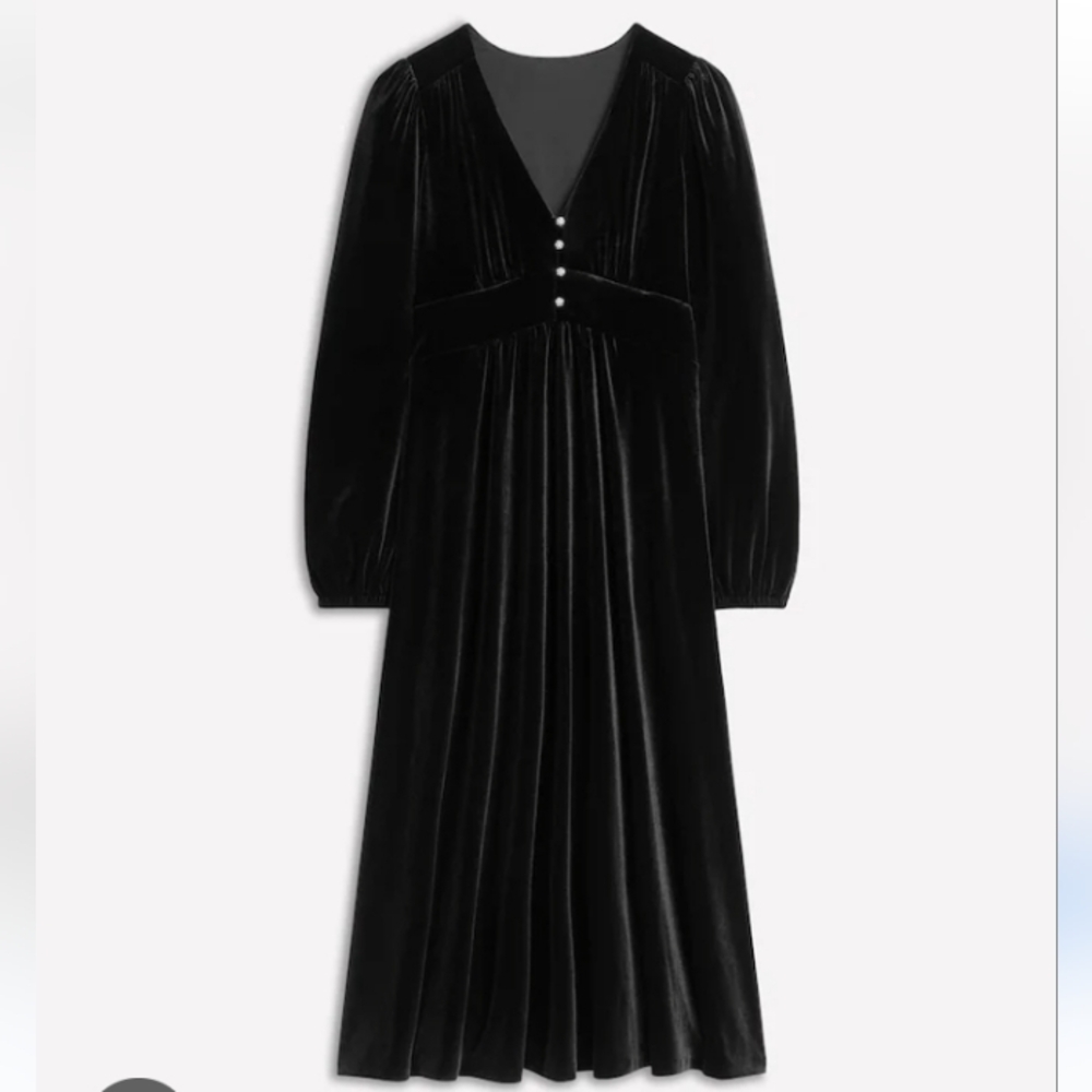 BODEN Women's Black Velvet  Dress V-Neck With Rhinstone Button. Size 20-22